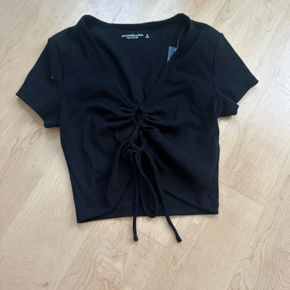 NWT Abercrombie & Fitch Black Tie Front Crop T-Shirt